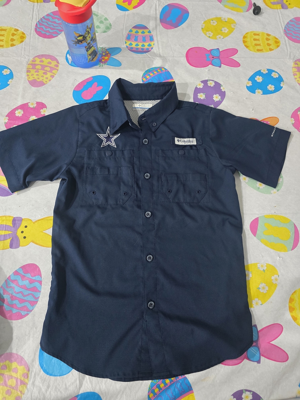 Columbia Navy Short-Sleeve Button Down Shirt with Star Patch